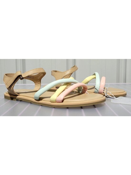 Cat & Jack Other - Big Girls' Footbed Sandals Size 5 Cat & Jack Anja Pink Yellow Green Pastel Strap